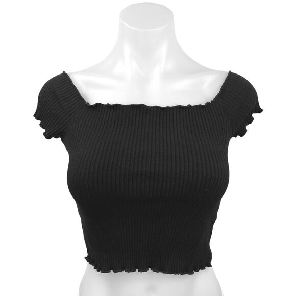 Zara Trafaluc Womens Black Short Sleeve Ribbed Knit Pullover Crop Tee Top Size S - Picture 1 of 4